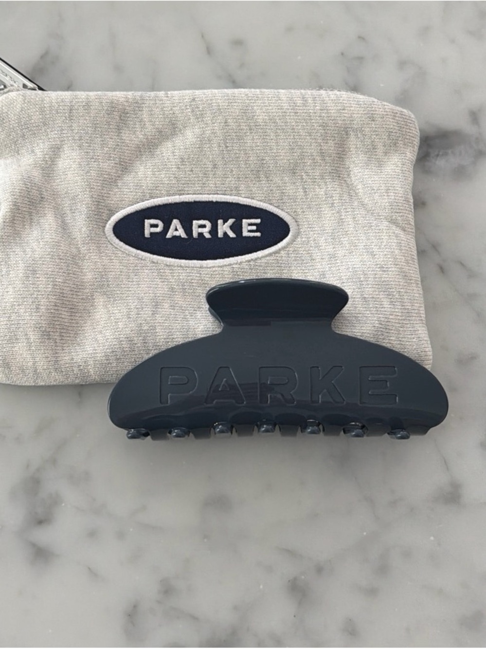 NEW PARKE White and Denim Polka Dot Claw Clip and Polka Dot Zipper Pouch